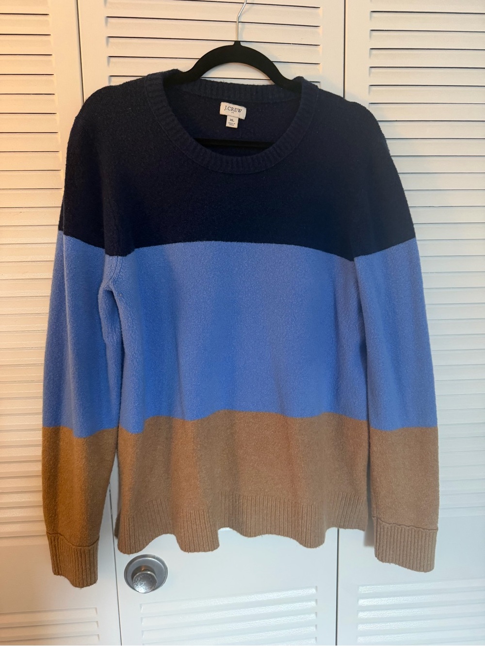 J. Crew Women’s Colorblock Crewneck Sweater in Navy, Blue & Tan